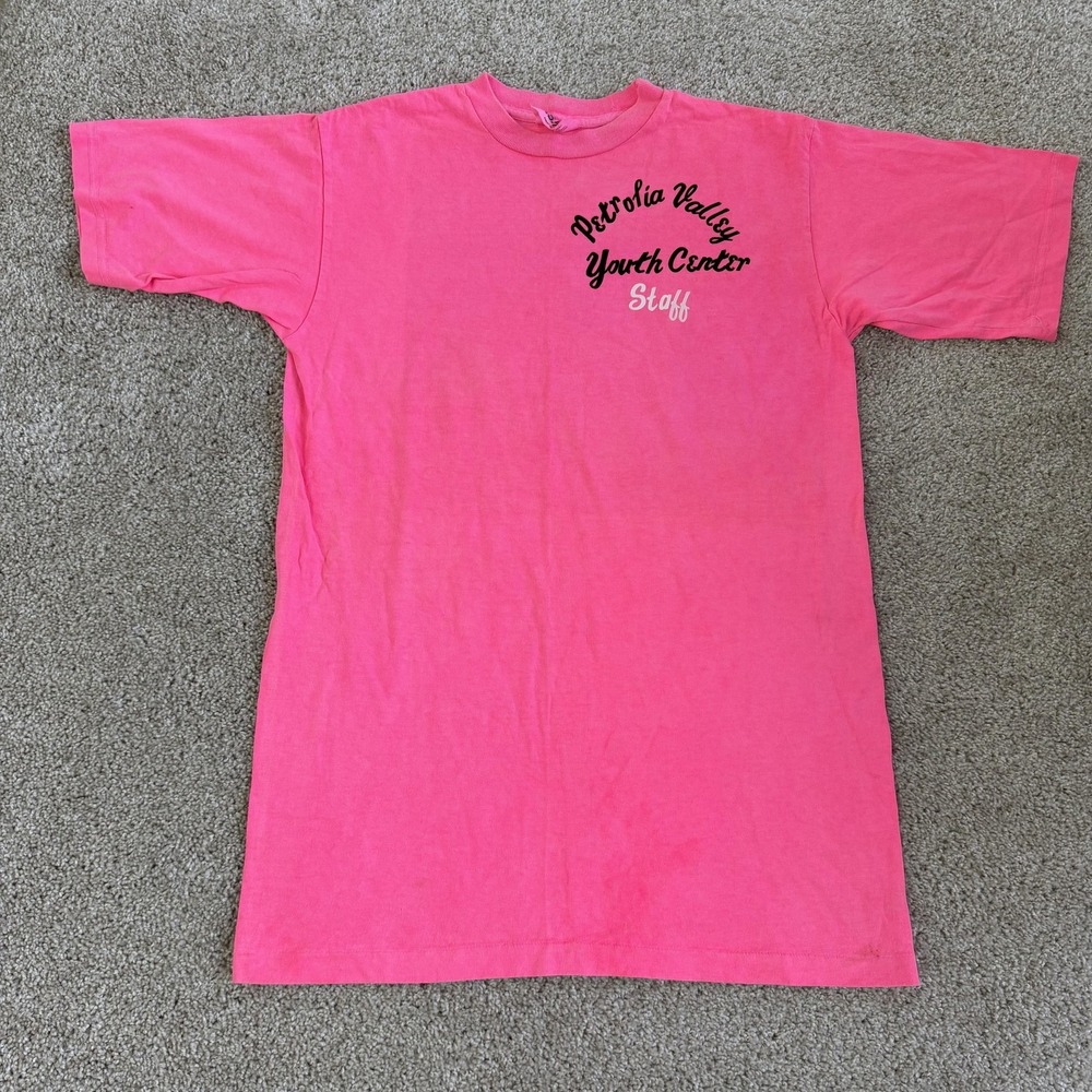 Vintage 70s 80s US Wear Shirt Mens Large Pink Petrolia Valley Youth Staff Tee